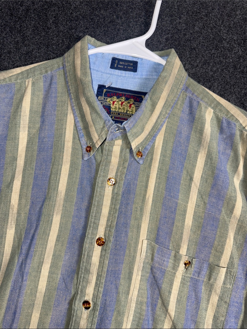 Vintage Ralph Lauren Chaps Striped Button-Down Shirt - Blue & Green XL
